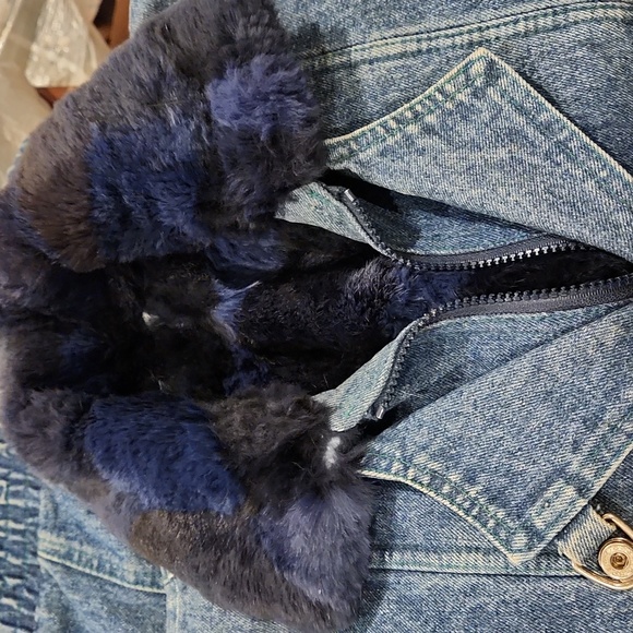 Truckee River Llama Ranch 80s Denim Bomber Jacket Fur Lining W-878 - Picture 2 of 16